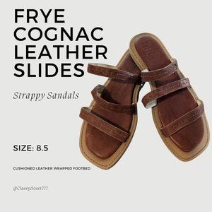 Frye Faye Cognac Leather Strappy Slide Sandles